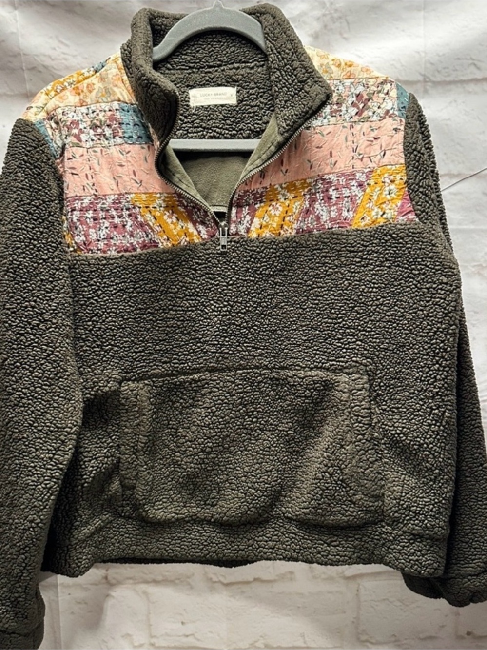LUCKY BRAND Women's Long Sleeve Half Zip Quilted Sherpa Pullover in Olive Size M